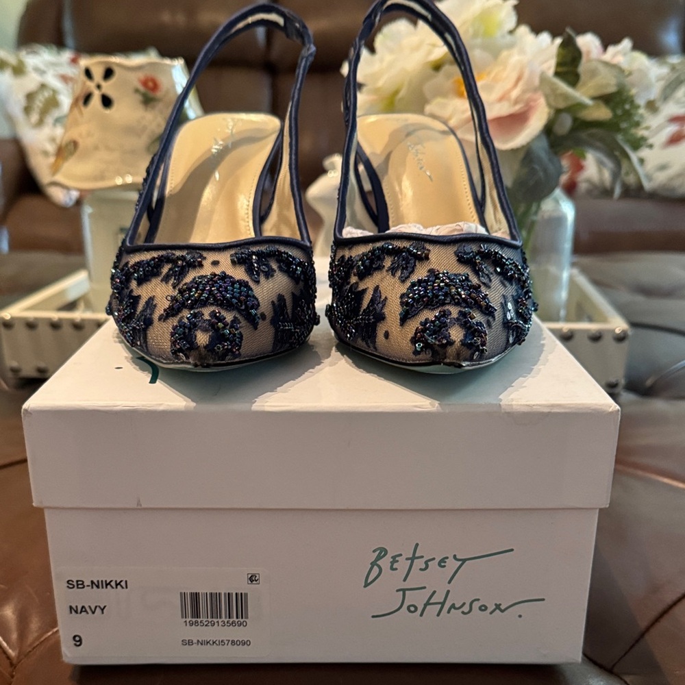 Betsey Johnson Navy Beaded Heels